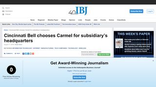 
                            9. Cincinnati Bell chooses Carmel for subsidiary's headquarters