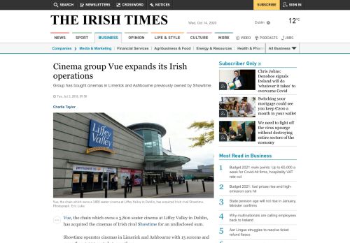 
                            13. Cinema group Vue expands its Irish operations - The Irish Times