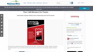 
                            12. Cinemark Movie Club Surpasses 350,000 Members Representing ...