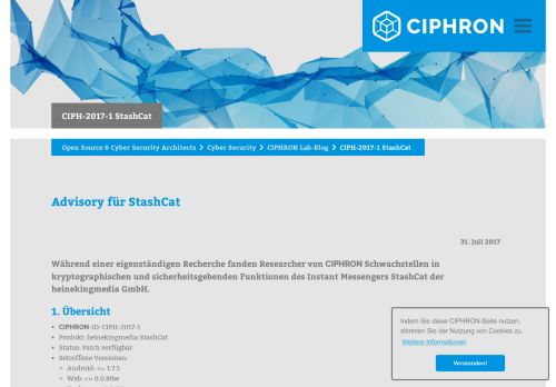 
                            11. CIPHRON GmbH :: CIPH-2017-1 StashCat