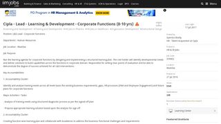 
                            8. Cipla - Lead - Learning & Development - Corporate Functions (8-10 ...