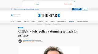 
                            9. CIRA's 'whois' policy a stunning setback for privacy | The Star