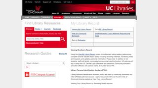 
                            12. Circulation - My Library Record, University of Cincinnati