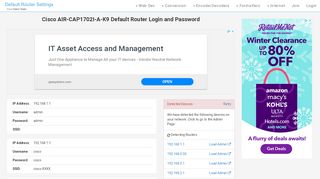 
                            9. Cisco AIR-CAP1702I-A-K9 Default Router Login and Password