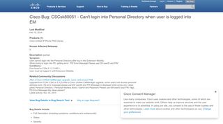 
                            8. Cisco Bug: CSCsk80051 - Can't login into Personal Directory when ...
