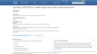 
                            4. Cisco Bug: CSCvh60775 - unable to login into UI due to CAS ...