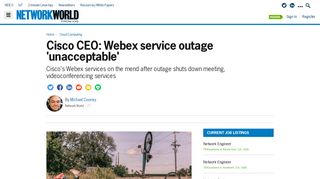 
                            8. Cisco CEO: Webex service outage 'unacceptable' | Network World