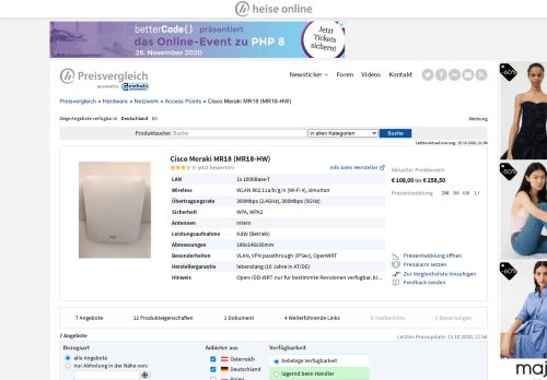 
                            8. Cisco Meraki MR18 (MR18-HW) ab € 294,54 (2019) | heise online ...