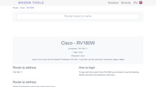 
                            9. Cisco RV180W Default Router Login and Password - Modem.Tools