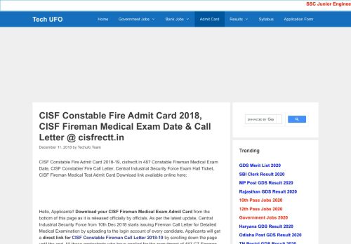 
                            6. CISF Constable Fire Admit Card 2018 Download, cisfrectt.in Fireman ...