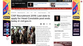
                            5. CISF Recruitment 2019: Last date to apply for Head Constable post ...