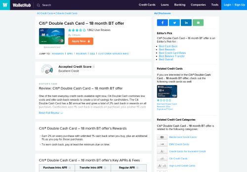 
                            7. Citi Double Cash - 1,400+ Ratings - WalletHub