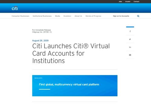 
                            4. Citi Launches Citi® Virtual Card Accounts for Institutions - Citigroup