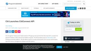 
                            13. Citi Launches CitiConnect API | ProgrammableWeb