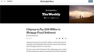 
                            6. Citi to Pay $158 Million in Mortgage Settlement - The New York Times