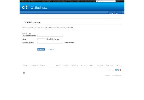 
                            9. Citibank Lookup User ID - Credit Cards