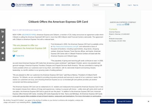 
                            9. Citibank Offers the American Express Gift Card | Business Wire