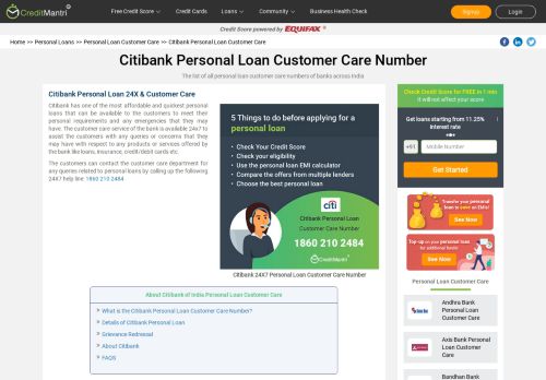 
                            6. Citibank Personal Loan Customer Care Number: 24x7 - CreditMantri