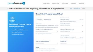 
                            9. Citibank Personal Loan - Interest Rates, Eligibility, Apply Online