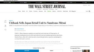 
                            12. Citibank Sells Japan Retail Unit to Sumitomo Mitsui - WSJ