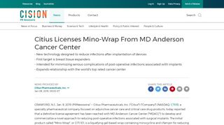 
                            10. Citius Licenses Mino-Wrap From MD Anderson Cancer Center