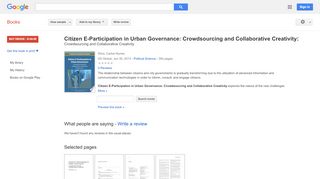 
                            8. Citizen E-Participation in Urban Governance: Crowdsourcing and ... - Google Books-Ergebnisseite