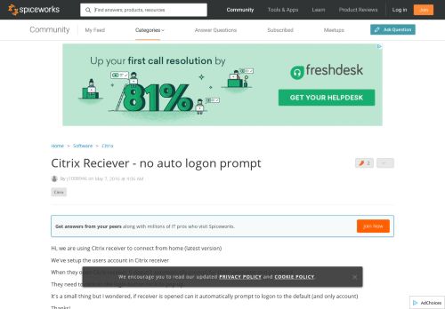 
                            4. Citrix Reciever - no auto logon prompt - Spiceworks Community
