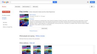 
                            9. City Limits: Crime, Consumer Culture and the Urban Experience - Google বই ফলাফল