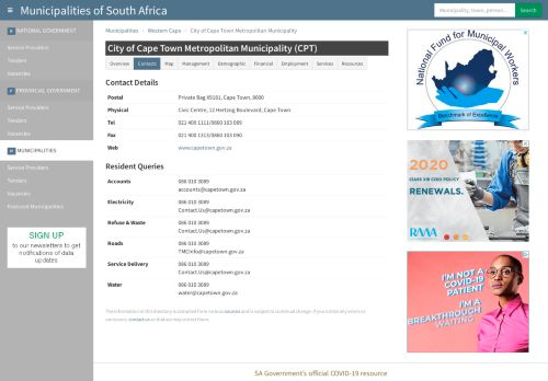 
                            6. City of Cape Town Metropolitan Municipality - Contact Details