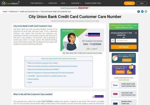 
                            6. City Union Bank Credit Card Customer Care Number: 24x7