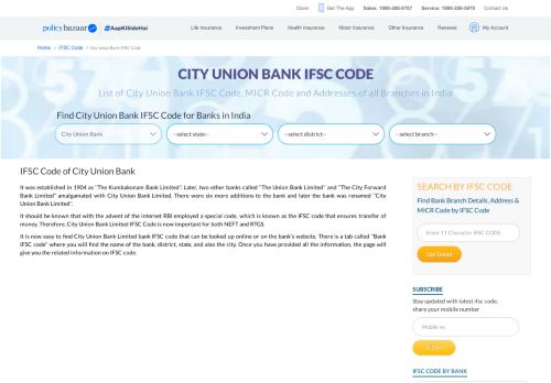 
                            7. City Union Bank IFSC Code: MICR Codes & Branch Addresses in India