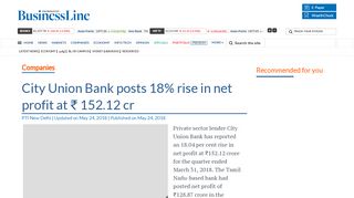 
                            13. City Union Bank posts 18% rise in net profit at ₹ 152.12 cr - The Hindu ...