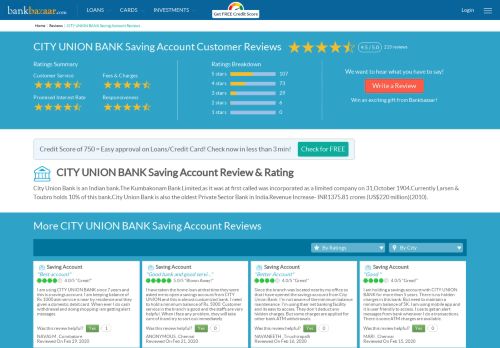 
                            12. CITY UNION BANK Saving Account Reviews by Ratings & City