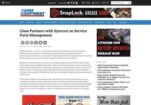
                            8. Claas Partners with Syncron on Service Parts Management | Farm ...