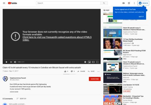 
                            3. Claim 42 to 64 satoshi every 15 minutes in Coindice win ... - YouTube