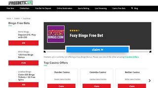 
                            8. Claim a £5 No Deposit Foxy Bingo Free Bet Bonus - Free Bets