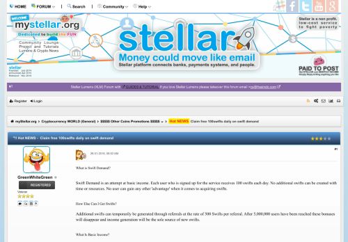 
                            10. Claim free 100swifts daily on swift demand - myStellar.org
