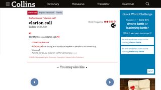 
                            4. Clarion call definition and meaning | Collins English Dictionary