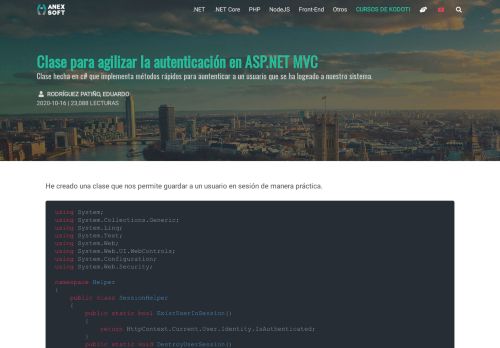 
                            13. Clase para agilizar la autenticación en ASP.NET MVC | Anexsoft