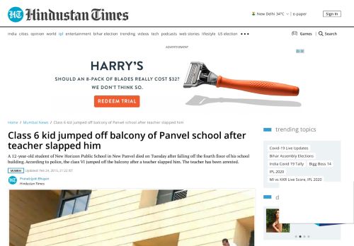 
                            11. Class 6 kid jumped off balcony of Panvel school after teacher slapped ...