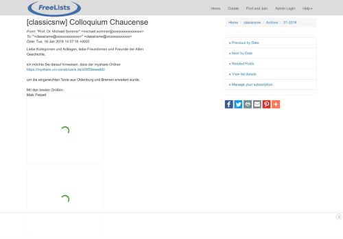 
                            12. [classicsnw] Colloquium Chaucense - classicsnw - FreeLists