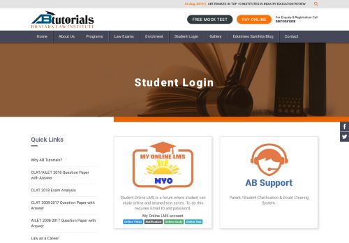 
                            11. CLAT 2019 Student Login for Online Test Series AB Live AB Support
