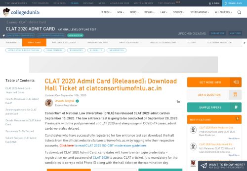 
                            2. CLAT Admit Card 2019- Download Hall Ticket Online, Exam on May 12