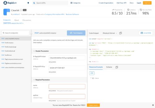 
                            12. Clearbit API Documentation (mikilior1) | RapidAPI