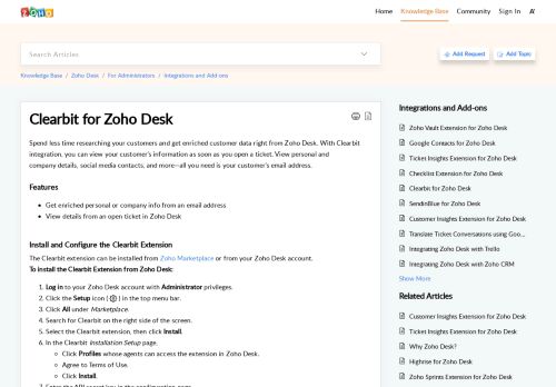 
                            7. Clearbit for Zoho Desk - Zoho Desk Knowledgebase - Zoho Cares