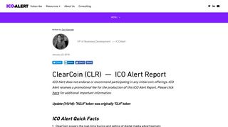 
                            10. ClearCoin (CLR) — ICO Alert Report – ICO Alert Blog