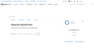 
                            12. ClearCoin (XCLR) Price, Chart, Value & Market Cap | ...