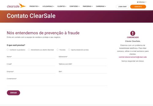 
                            8. Clearsale - Entre em Contato