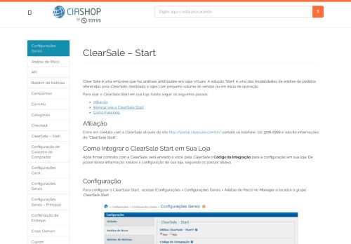 
                            12. ClearSale - Start - Central de Suporte (Wiki) Ciashop