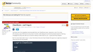 
                            12. ClearScore - can't log-in | Norton Community